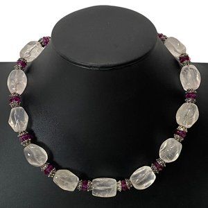 (3-094) NWOT Handmade - Rose Quartz Choker Necklace with Purple Crystals